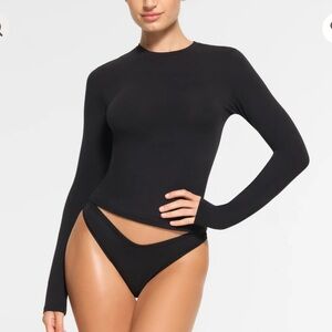 NWT SKIMS Cotton Jersey Long Sleeve T Shirt tee top new black soot